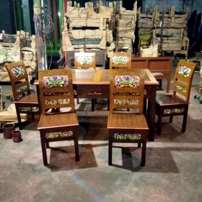 Ukir murah Kursi Meja Makan Panjang + Laci Kayu Jati Ukir Murah Kursi 6