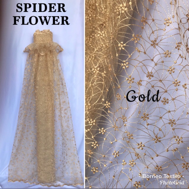 SPIDER FLOWER (Non-Glitter & Non-Mutiara ) Brokat Tulle Tile per 1/2meter = 50 cm = 0,5 m