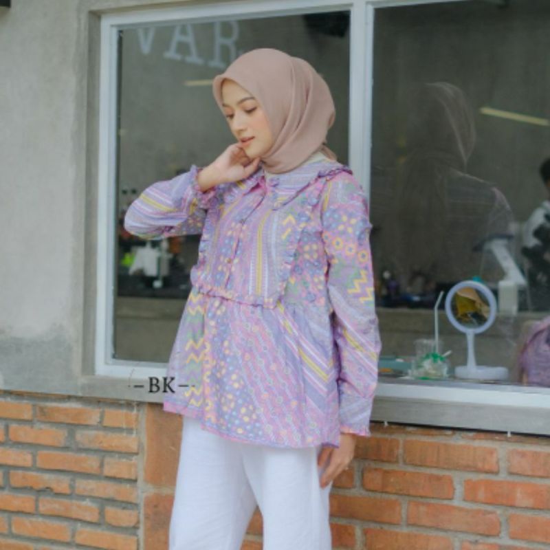tey-17 Batik wanita ASJ SA HRB026 Kenongo Kemeja Tosca Pendek-Soft Teratai Pink