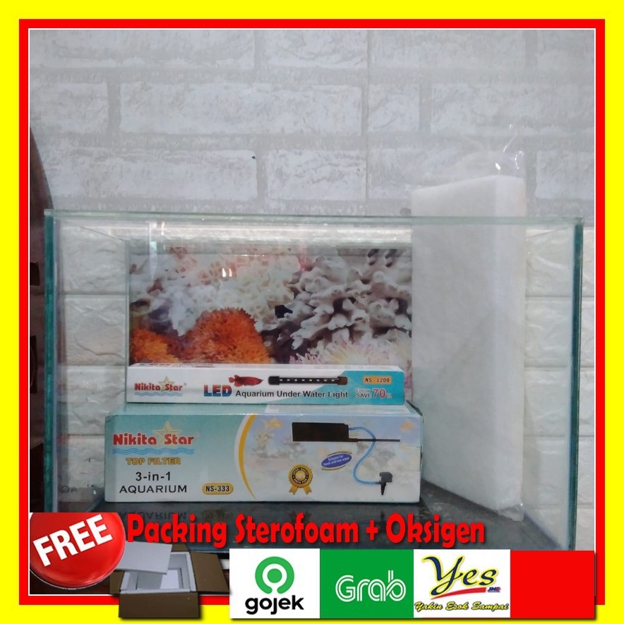 Paket Set Aquarium Akuarium Kaca Mini Komplit Filter Lengkap Hiasan Murah guppy cupang ikan hias