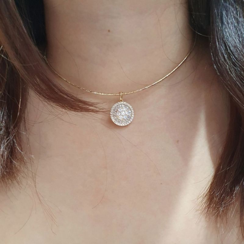 Kalung Premium Quality lapis emas mata kilau Anti Karat Anti Alergi Rhodium Mirip emas asli K-128