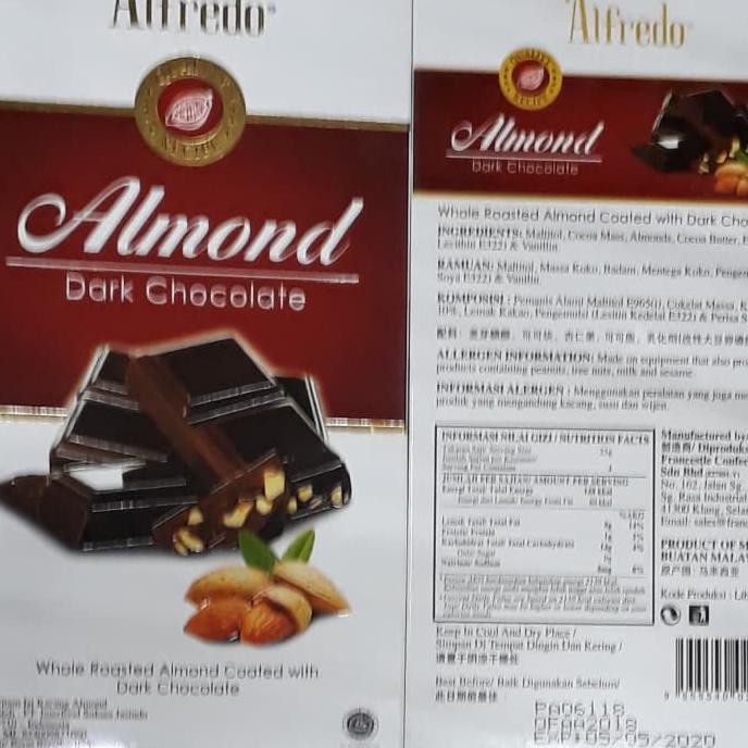 

Buruan Serbu] Cokelat Hitam Isi Kacang Almond Alfredo Almond Dark Chocolate 100G