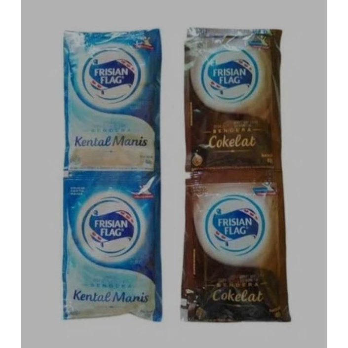 

Susu Bendera Frisian Flag Kental Manis PUTIH & COKLAT Renceng isi 6 Sachet x 40 Gram