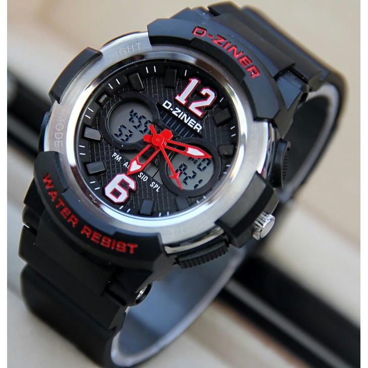 Jam Tangan Wanita / Cewek D-Ziner Z1100 Original Rubber Black Red
