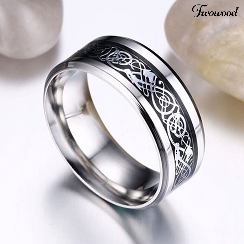 Cincin Bahan Titanium Steel Motif Naga Untuk Unisex