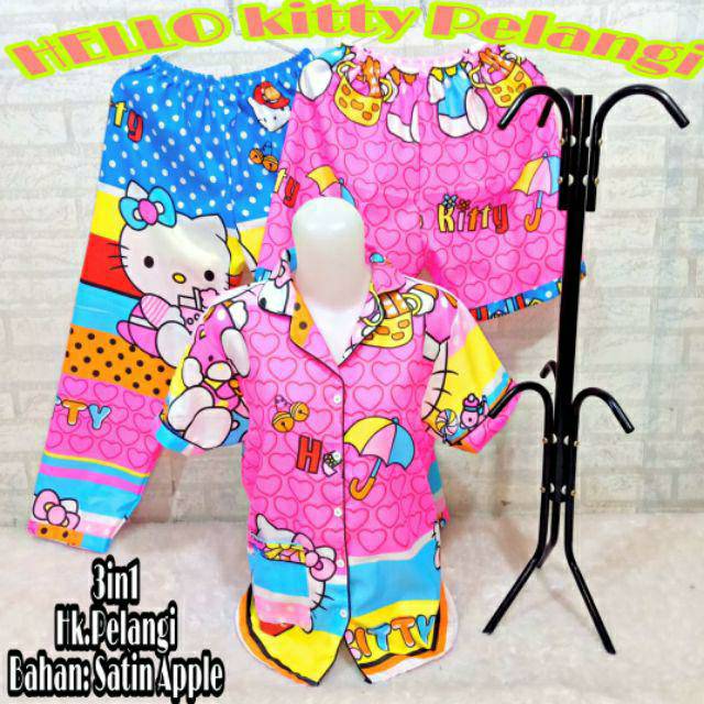 Happy Shopping Fashion Piyama Dewasa 3in1 Hello Kitty Pelangi / Fit To XL