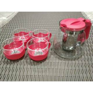 Paket Teko Set Gelas Mug Kaca Tea Pot Coffee Maker Pitcher Paket Teko Set Gelas Mug Kaca Tea Pot Coffee Maker Pitcher