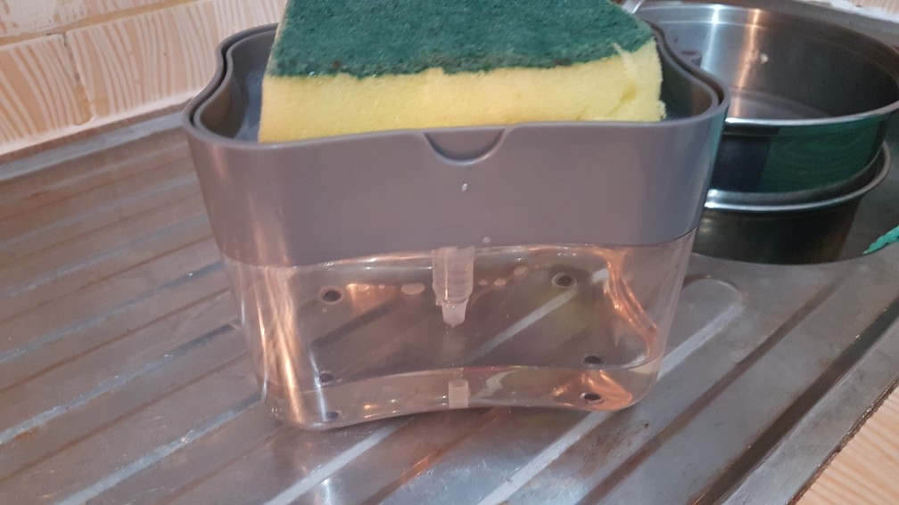 Pump Dispenser 2in1 Holder Sponge Tempat Sabun Cuci Piring Spons Dapur