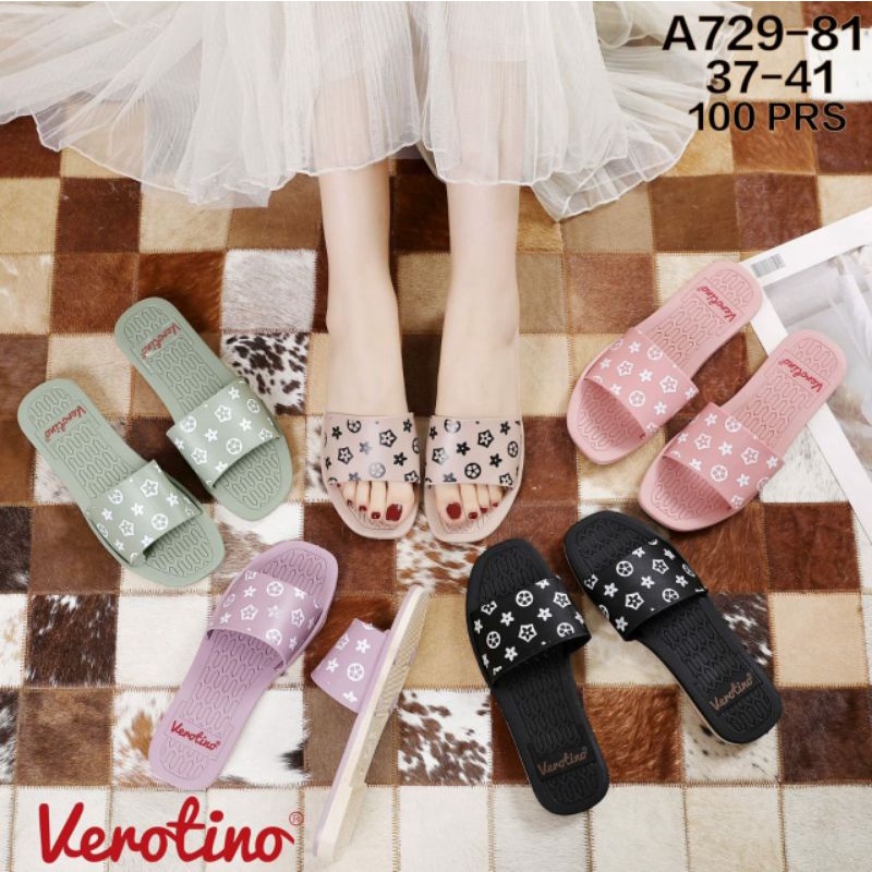 Sandal Flat Wanita Sandal Slop Teplek Verotino A729 Bunga Terbaru