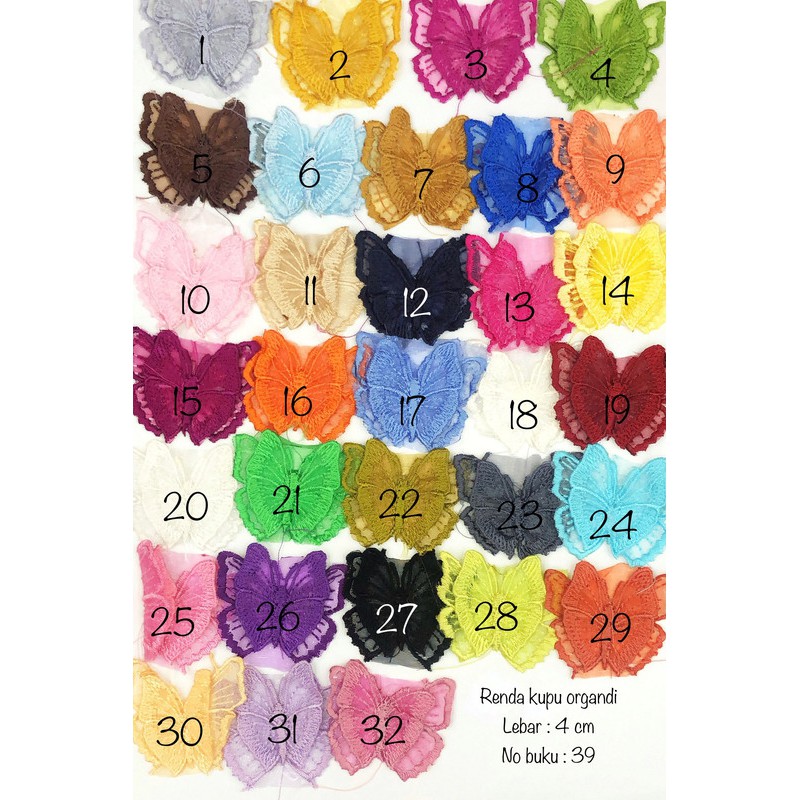 Renda Kupu Organdi, Renda Baju, Renda Bordir, Renda Giper, Renda Katun, Lebar 4 cm