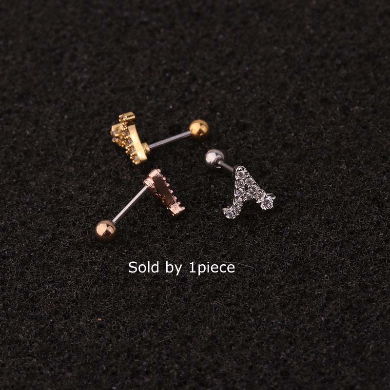 1piece Initials Letter A-P Traugs Piercing Cartilage Earrings for Helix Daith Rook Pinna