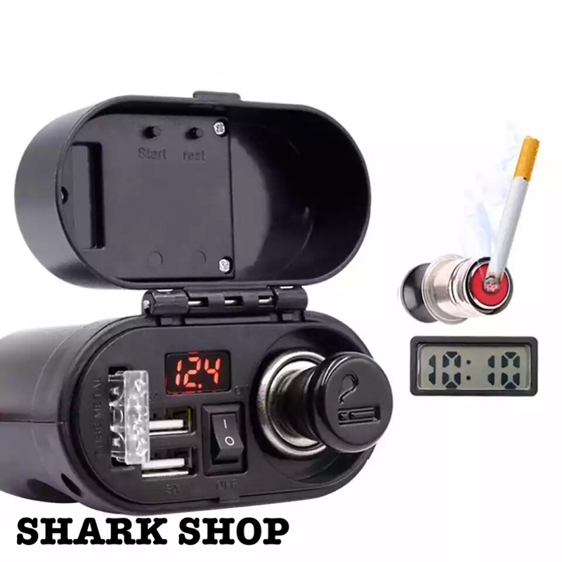 voltmeter motor charger USB -jam digital 12-24V di bagian tutupnya untuk motor lengkap breket stang 