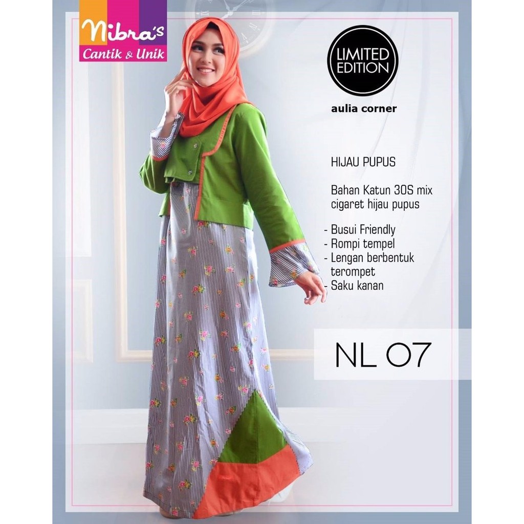 PROMO TERMURAH Gamis Muslimah Nibras NL 07 Hijau Model Gamis Terbaru