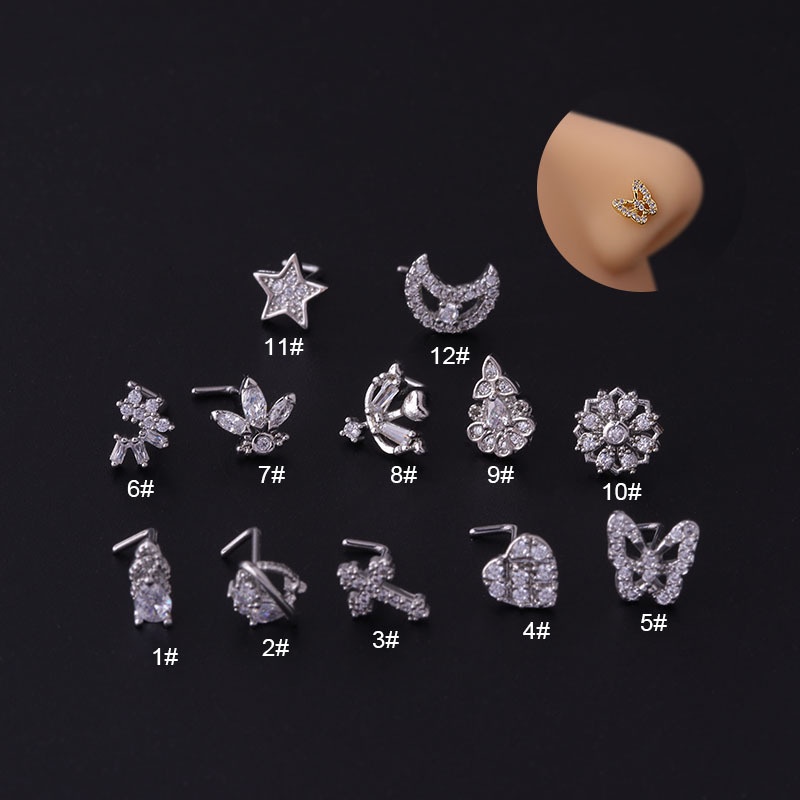 1pc Anting Tindik Hidung Bentuk Kupukupuhati Bahan Stainless Steel Ukuran 20Gauge