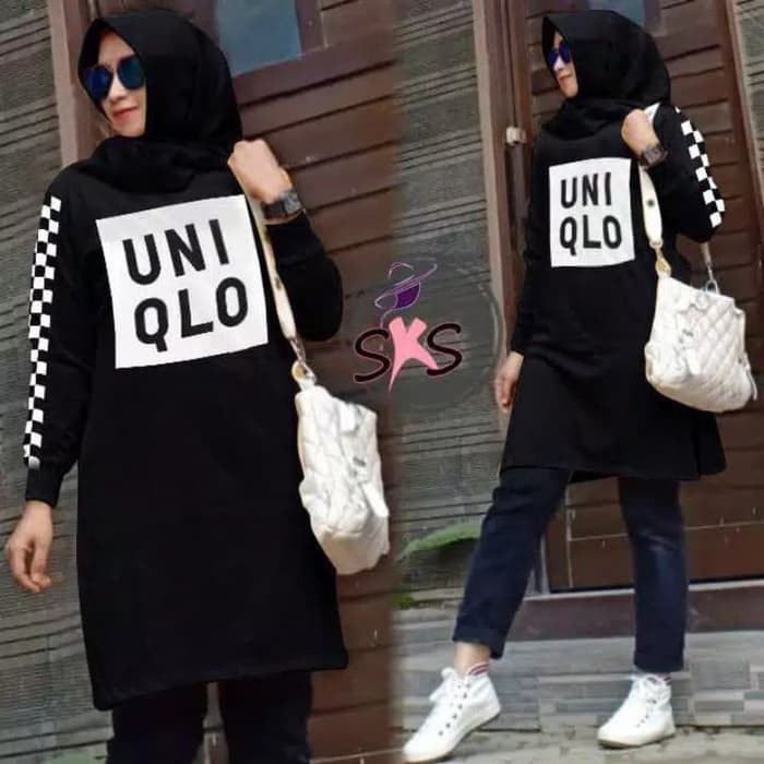 YL730 baju tunik wanita UNIQLO terbaru - Hitam