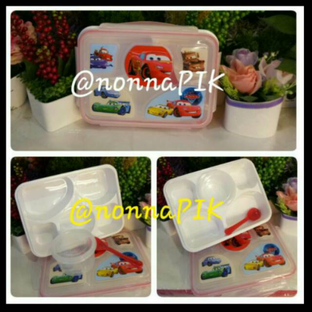 Wadah Bekal / Rantang Makanan Lima Sekat + Wadah Soup Tsum Tsum - Cars