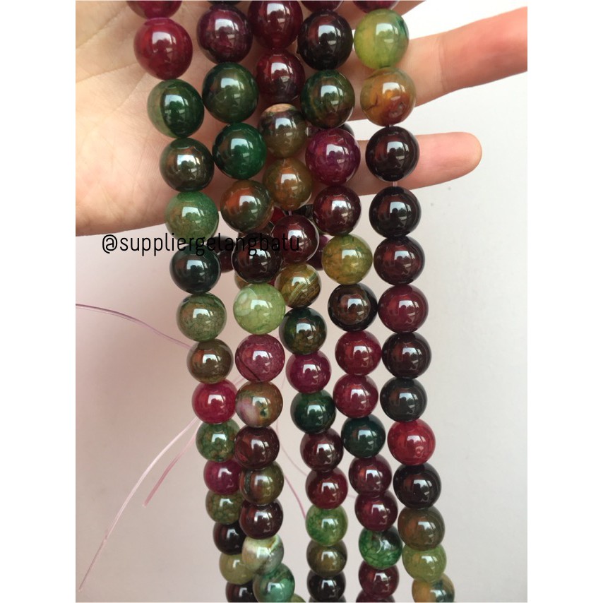 natural 14mm rainbow colour onyx ready stock pancawarna kilap serat aksesoris craft bahan supplier