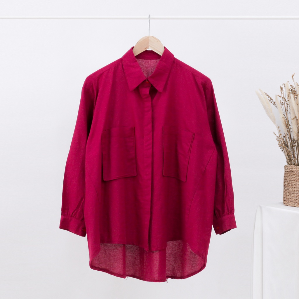 Kemeja Wanita Kantong Dua Rami Genevra-Fuschia