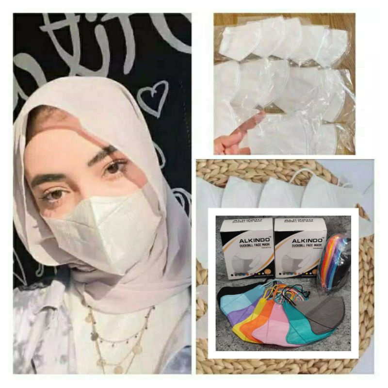 Masker Duckbill Earloop Dewasa Ada Garis Hidung - Masker Duckbill Putih/Hitam Masker Duckbill Warna