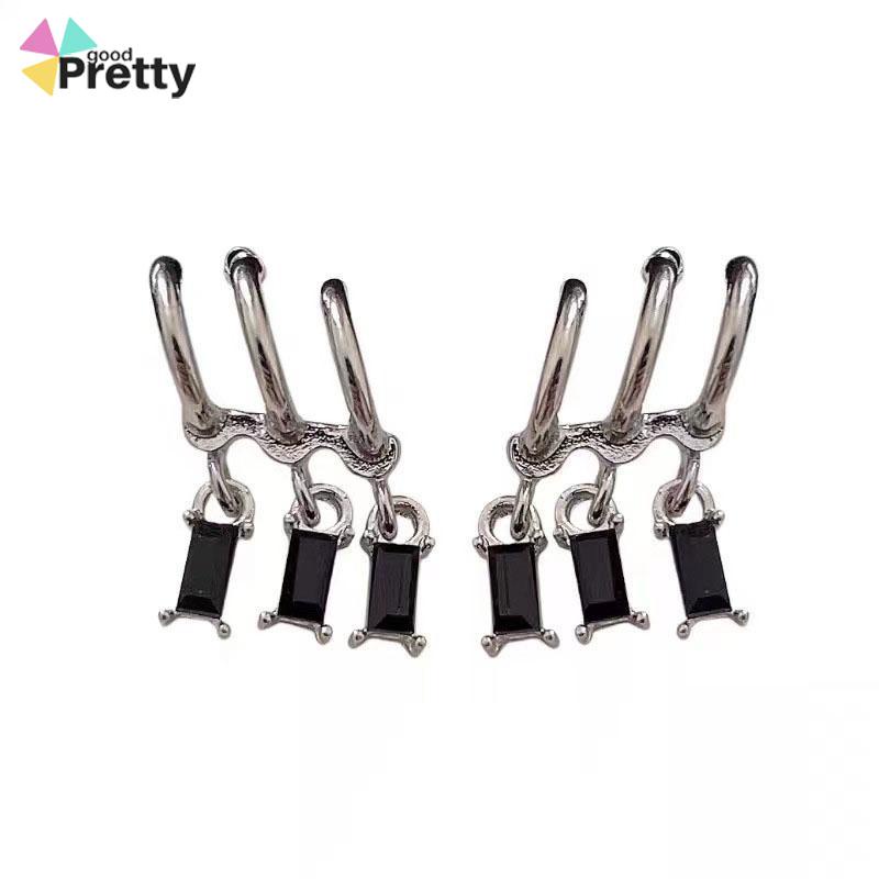 Anting Pejantan Zirkon Gelap Wanita Manis Keren Gaya Niche Design Personality Earrings - PD