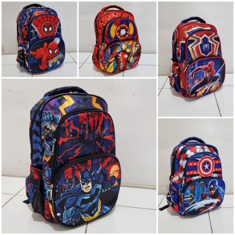 Tas Ransel Sekolah SUPERHERO 12&quot; - 15&quot; - 18&quot; Bat Spider Captain Iron