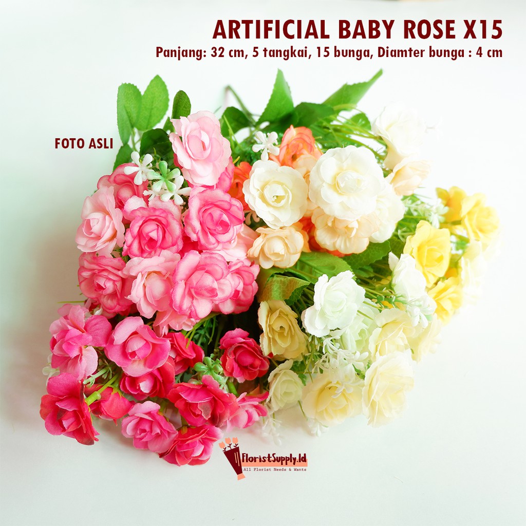 [15 bunga] Artificial Baby Rose X15 / Bunga Mawar Plastik Palsu