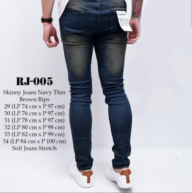 Celana Jeans Pria / Celana Jeans Sobek / Celana Cowo / Navy Thin Brown Sobek / Celana Bagus / Jeans