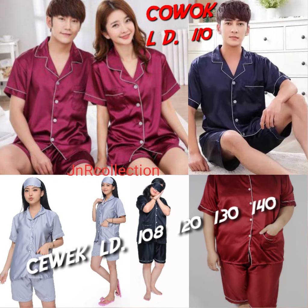 Baju Tidur couple pria dan wanita hotpant / cewek / cowok / satin polos pasangan stelan