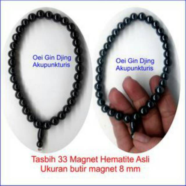 Tasbih Kesehatan Magnet Hematite, bulat 8 mm