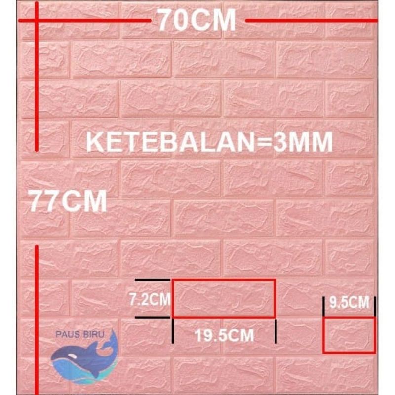 WALLPAPER DINDING 3D FOAM MOTIF BATU BATA 70x77 CM DEKORASI DINDING-Bata pink