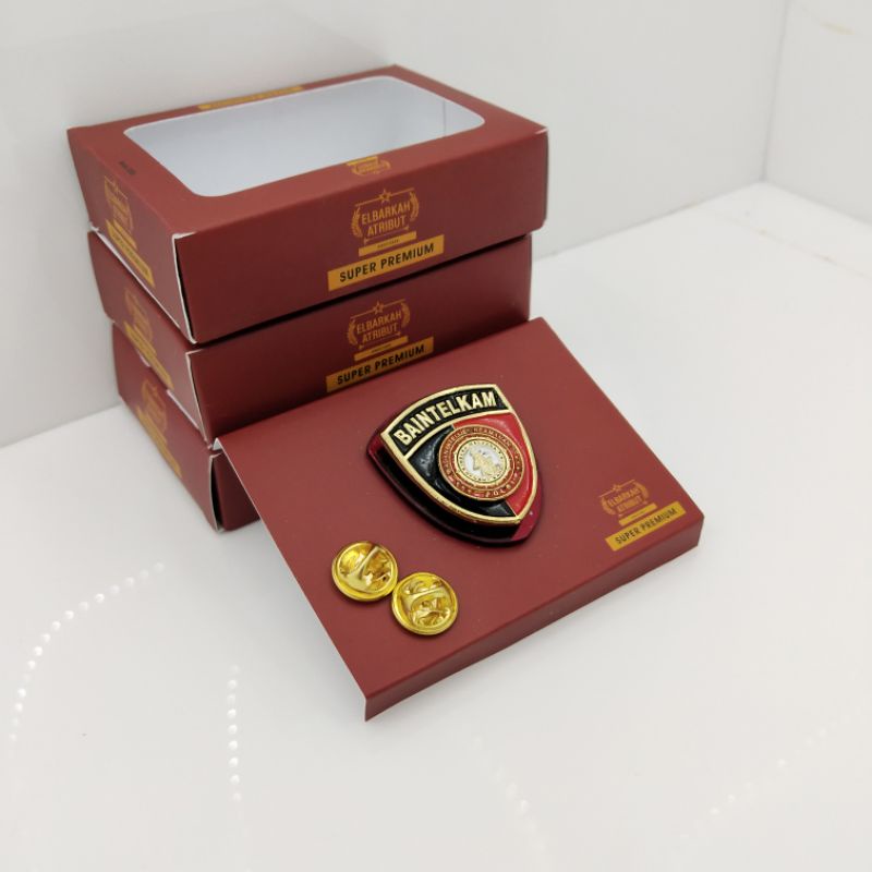 PIN POLRI BAINTELKAM DENGAN AKRILIK MERAH GOLD PLATED SUPER PREMIUM