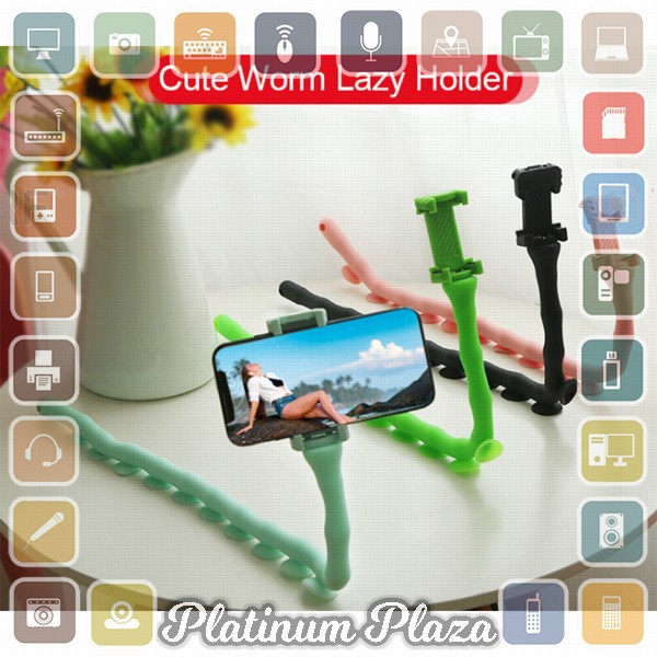Binmer Lazy Smartphone Holder Suction 360 Flexible Cute Worm - JW-L8 - Black`2L8HTH-