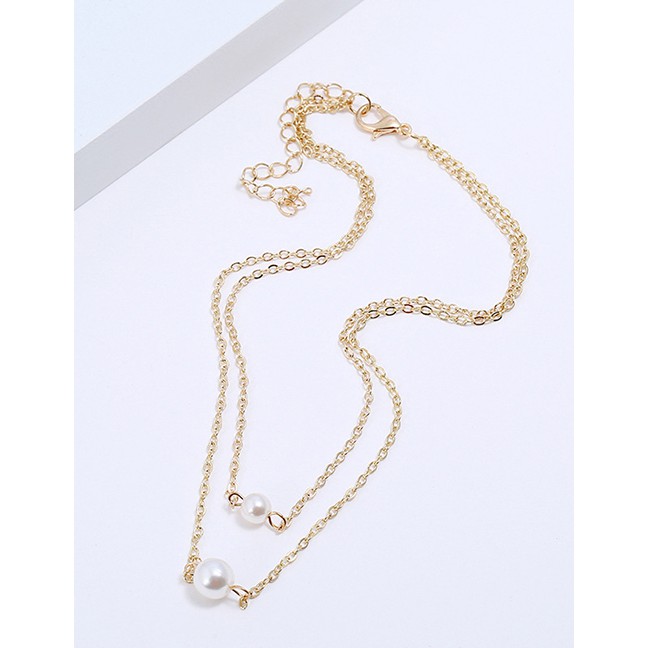 LRC Kalung Fashion Kc Gold Alloy Multi-layer Pearl K13358