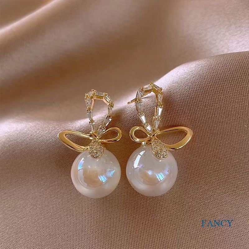 Anting Tusuk Sterling Silver 925 Desain Geometri Hias Mutiaraberlian Gaya Koreasimple Untuk Wanita