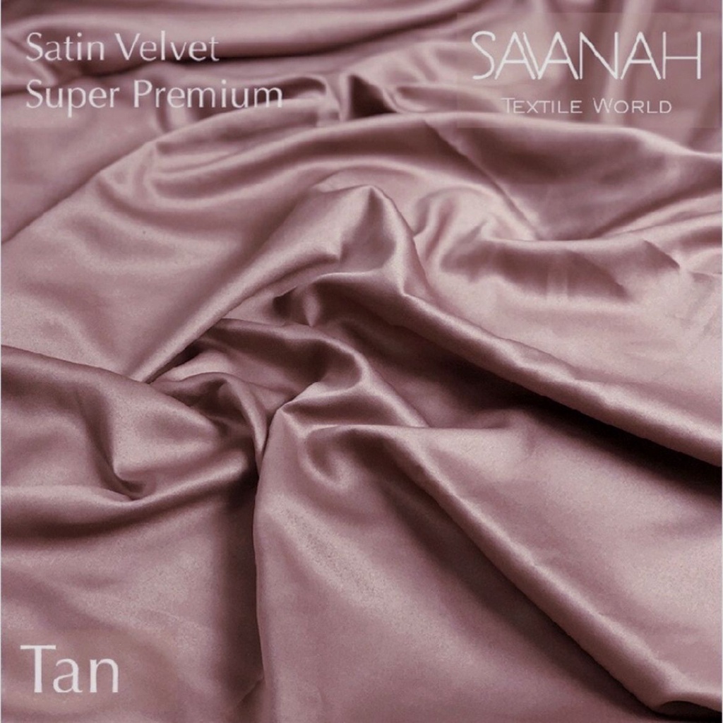 1 meter Kain Satin Velvet SUPER PREMIUM / Sateen Velvet Premium Dress hijab Gamis PASTEL-Tan