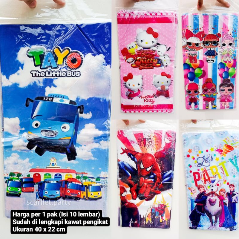 

PLASTIK SNACK ISI 10 BINGKISAN ULTAH TAS PLASTIK ULANGTAHUN KARTUN PAPER BAG GOODIEBAG TAYO FROZEN SPIDERMAN HELLO KITTY LOL BUNGKUSAN CHIKI BUNGKUS PLASTIK KEMASAN KANTONG PORORO