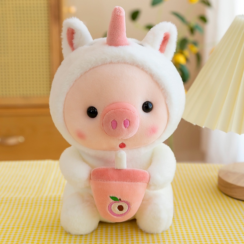 Boneka piggy pegang juice bahan plush