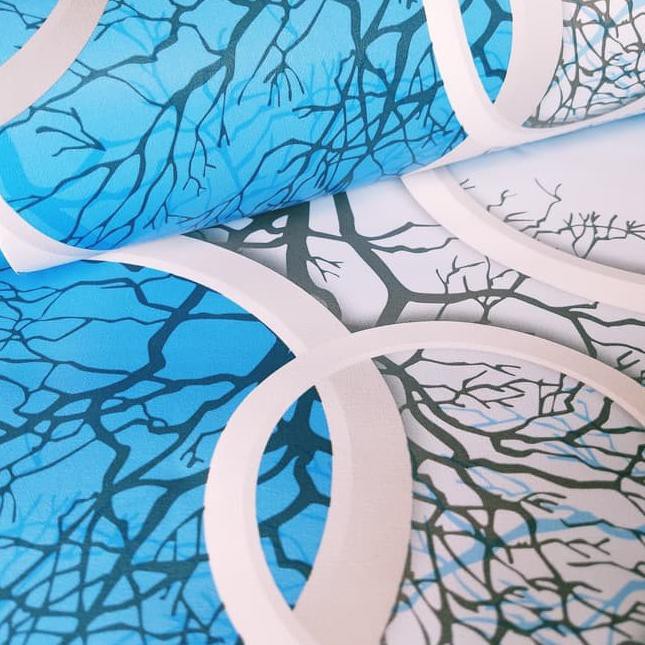 Wallpaper Dinding Kamar Polkadot 3D Biru Pohon Sticker Murah Dekorasi Rumah Ada Lem Langsung Pasang-4