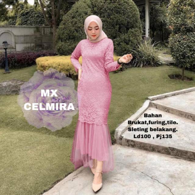 Dress Muslim Kondangan Brokat Tile Kekinian Maxi CELMIRA Gamis Brukat Tile Baju Wanita Pesta Impor Model Kekinian Terbaru 2021