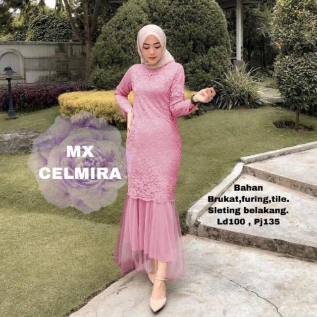 Dress Muslim Kondangan Brokat Tile Kekinian Maxi CELMIRA Gamis Brukat Tile Baju Wanita Pesta Impor M