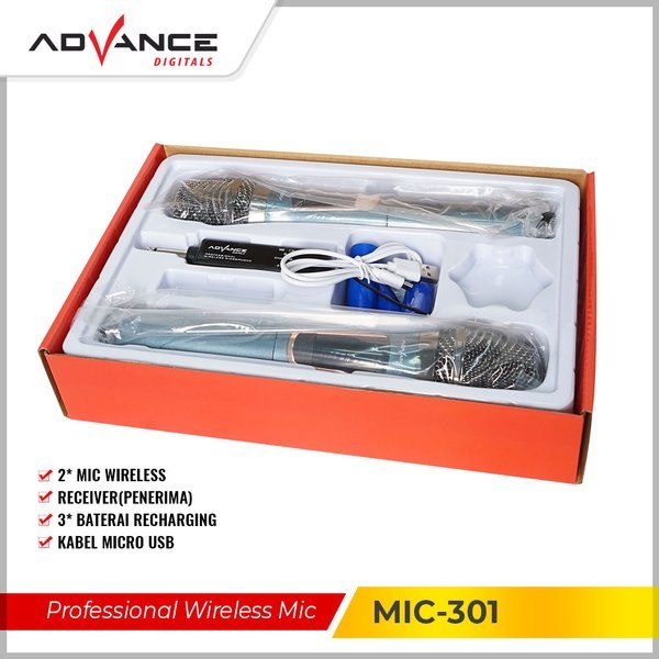 Advance Wireless Microphone Double MIC 301 Display LED