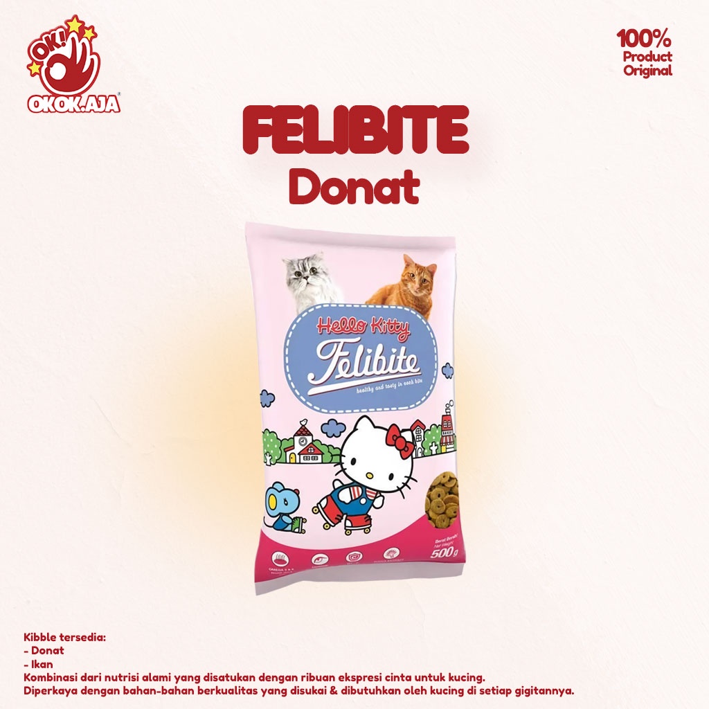 Makanan Kucing kering FELIBITE Hello Kitty 500gr Bentuk Donat -  Felibite Freshpack