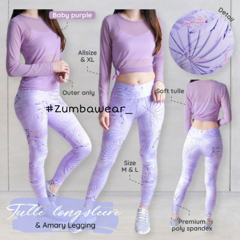 TULLE LONGSLEEVE (Luaran aja) & AMARY LEGGING/ baju senam