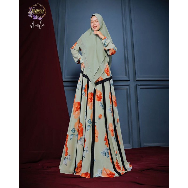 armila syari seeies gamis busui set khimar motif bunga branded premium original ummina