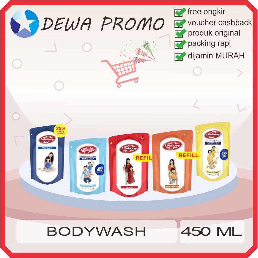 Lifebuoy sabun mandi cair bodywash 450 ml Total/Mildcare/Lemonfresh/Vita Protect/Cool