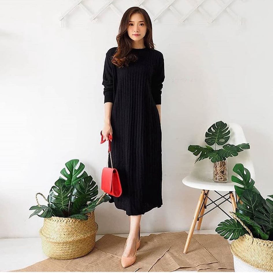  DRESS  TUNIK RAJUT  WANITA BAJU  ATASAN RAJUT  TUNIC FASHION 