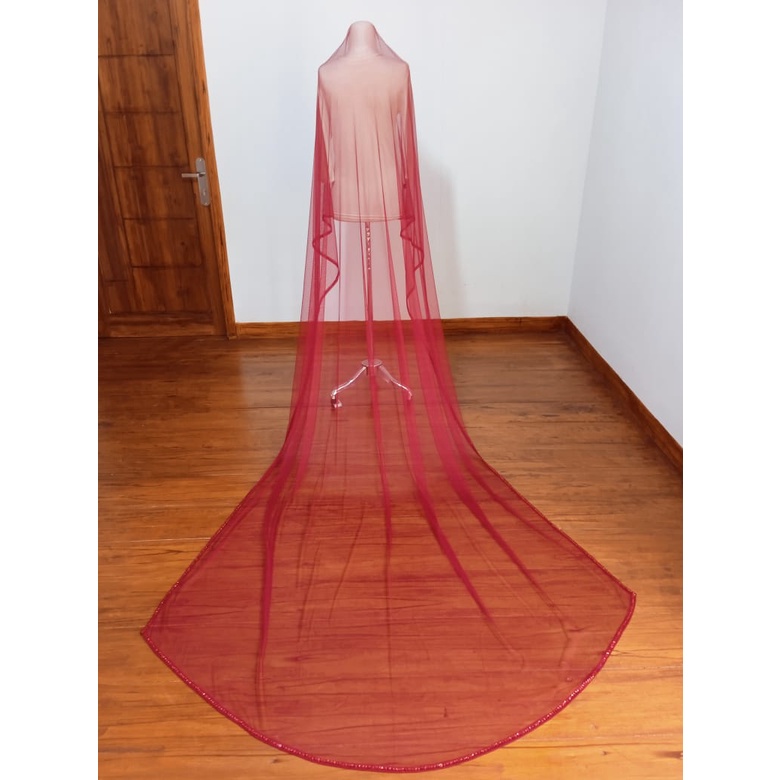 [panjang 3m maroon] Kerudung Pengantin Mutiara / Slayer Pengantin / Veil Weding / Slayer Wedding / s