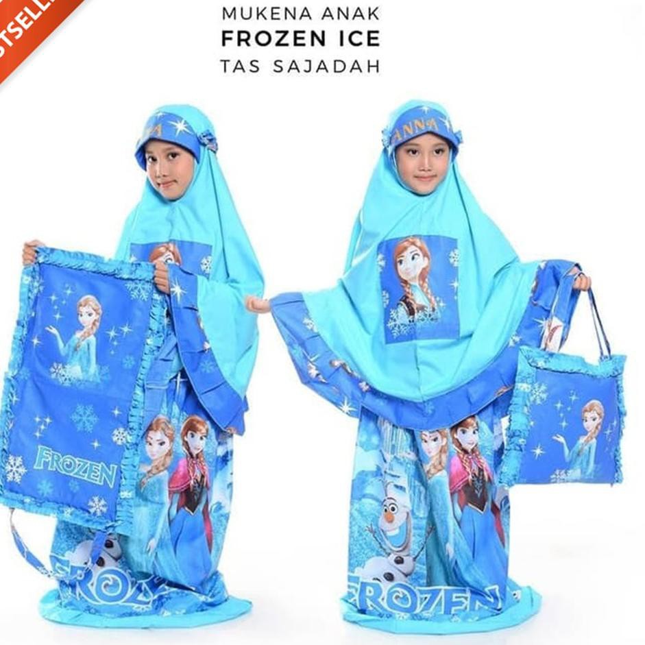 Model Baru.. Mukena Anak Karakter Frozen Anna Elsa Usia 2-13 Tahun Mukenah Bahan Adem Sajadah