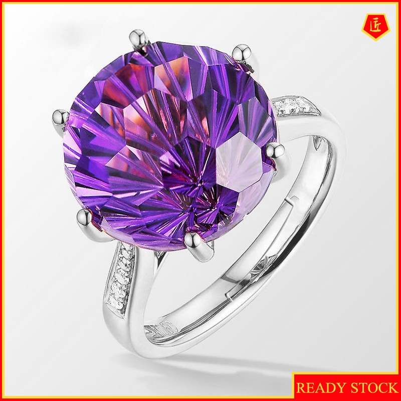 [Ready Stock]Korean Style High-End Six-Claw Amethyst Ring Elegant