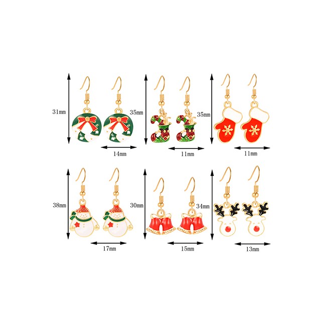 LRC Anting Set Fashion Color Christmas Earrings Set Of 6 D18700